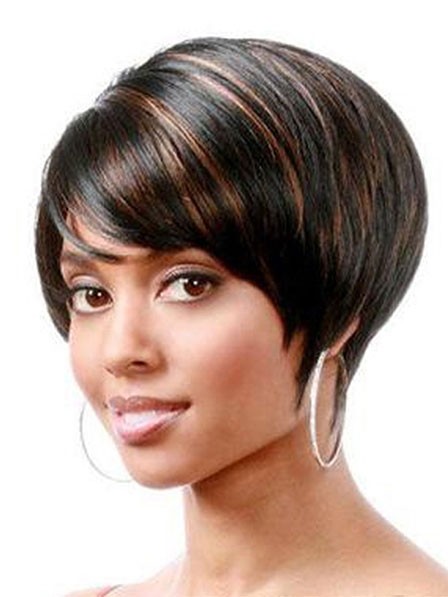 Short Synthetic Straight Wigs With Bangs for Black Women Color Same As Picture