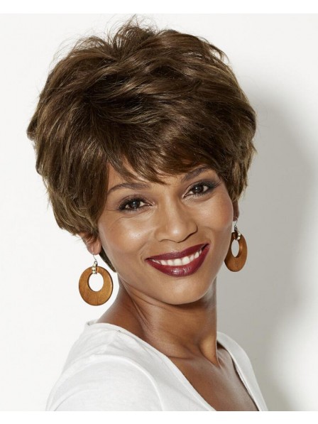 100% Human Hair Pixie Wig With Short Wavy Layers And A Tapered Back