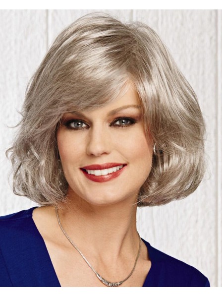 Grey Straight Mid-Length Bob Style Wig With Bangs