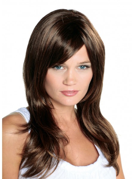 Long Brown Straight Real Hair Wig with Layers