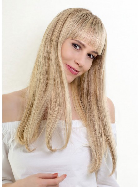 Long Natural Looking Real Human Hair Blonde Wigs with Full Bangs, Best Wigs  Online Sale 