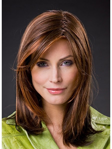 Medium Synthetic Hair Straight Wig with Side Bangs