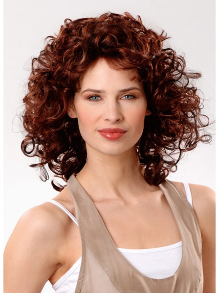 Shoulder Length Red Culry Synthetic Hair Wig