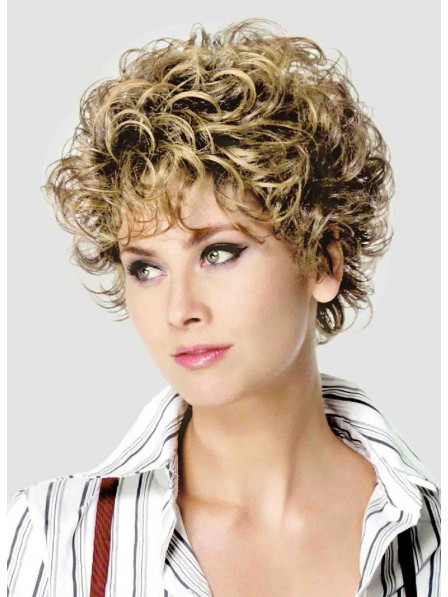 Cute Blonde Curly Synthetic Hair Wig For Ladies