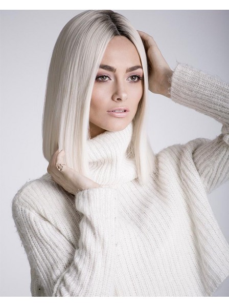 Lace Front Mono Top White Straight Bob Wig without Bangs