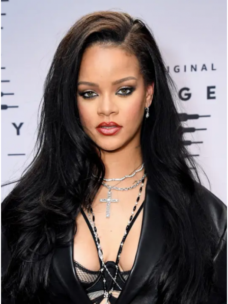 Rihanna Black Long Wavy Celebrity Wigs 