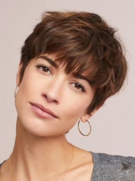 Capless Layered Short Human Hair Celebrity Wigs With Bangs