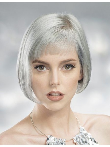 Classic Short Bob Cut Ladies Grey Hair Wig With Bangs