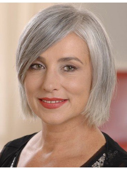 Classic Short Length Ladies Grey Wig With Side Bangs