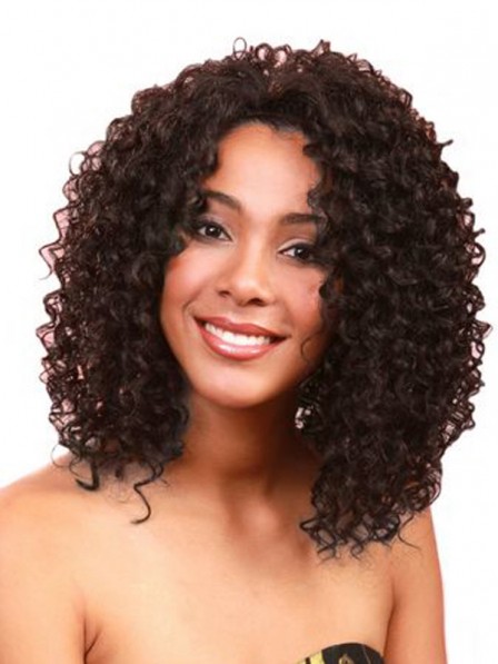 Curly hair cut black color synthetic capless hair wigs