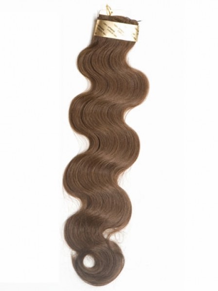 18" Wavy Brown 100% Human Hair Weft Hair Extensions