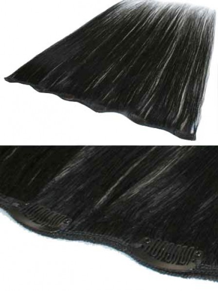 12" Straight Black 100% Human Hair Clip In Hair Extensions