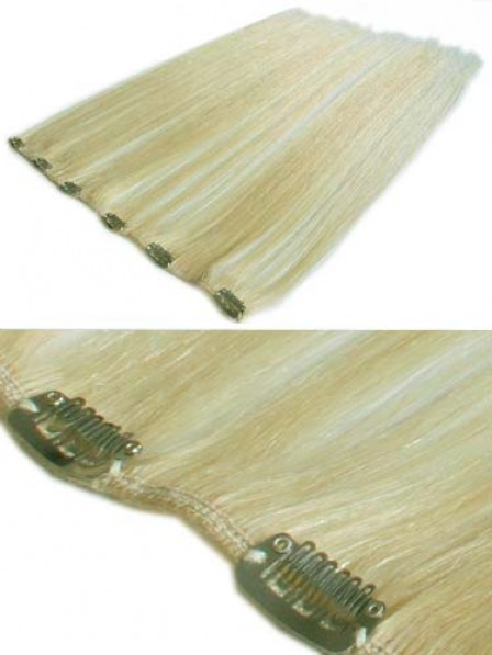 12" Straight Blonde 100% Human Hair Clip In Hair Extensions