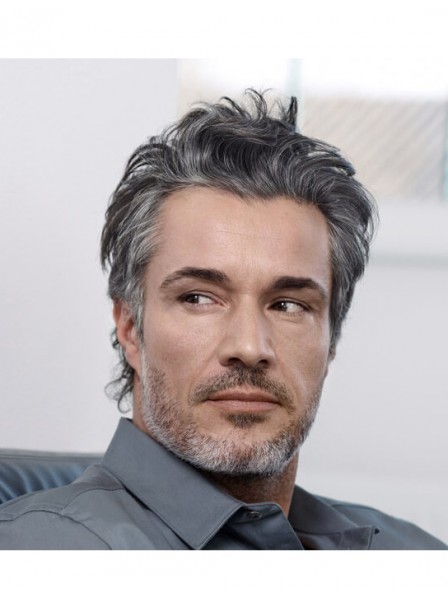 Grey Curly Short Capless Hairstyle Wigs For Man