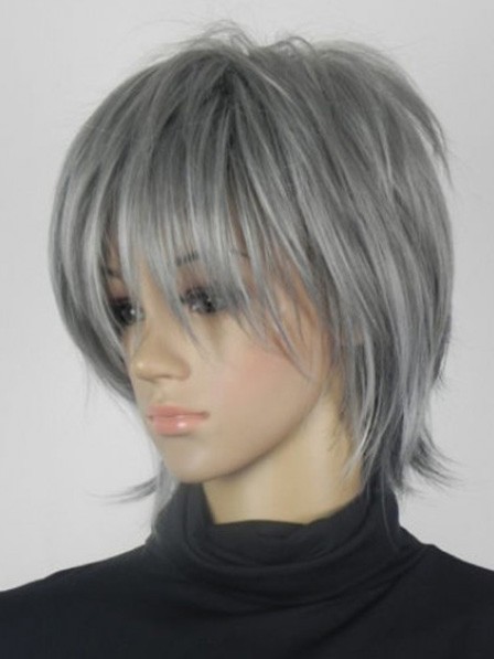 Excellent Grey Short Straight Synthetic Wig