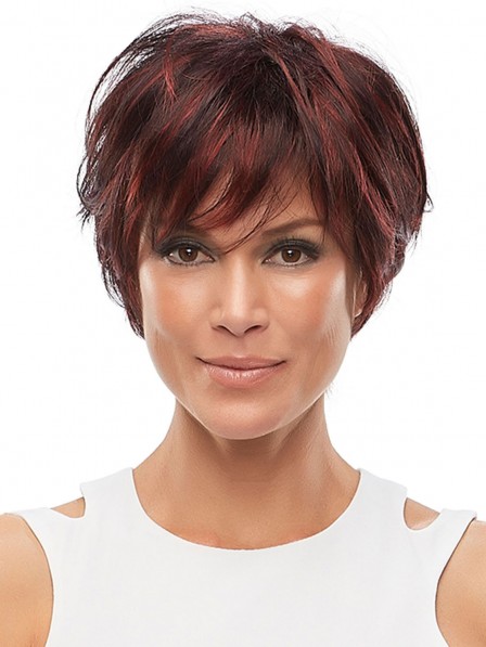 Short Layered Synthetic Lace Front Mono Wig with Red Violet Bold Highlights