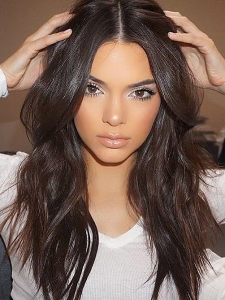 Kendall Jenner Hair brown long loose wavy free part lace front wig glueless