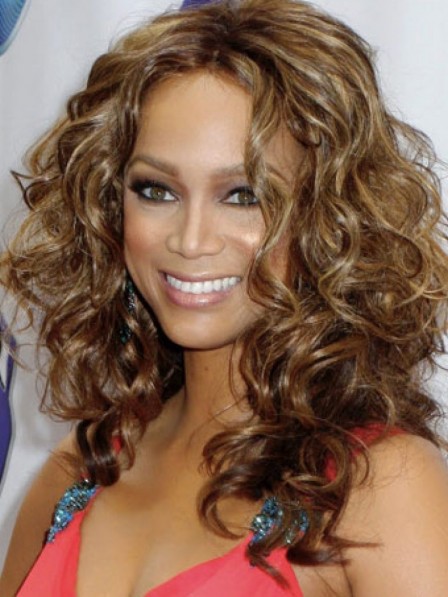 Long Brown Curly Synthetic Hair Wig For Rectangular Face