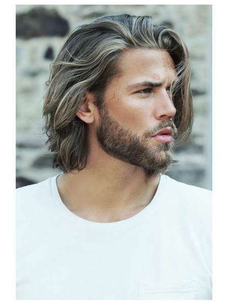 Men's Grey Straight Synthetic Hair Wigs Capless