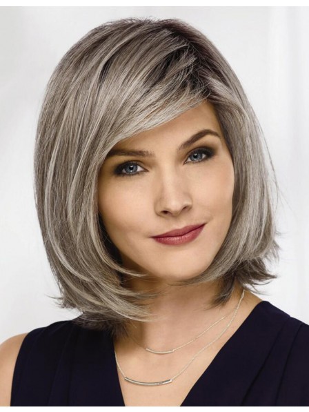 Mid Length Straight Bob Lace Front Grey Hair Wig