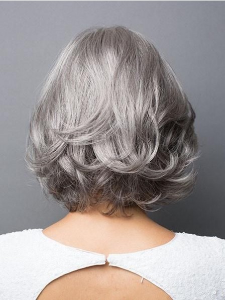 Natural Wavy Bob Style Grey Hair Wig For Women 