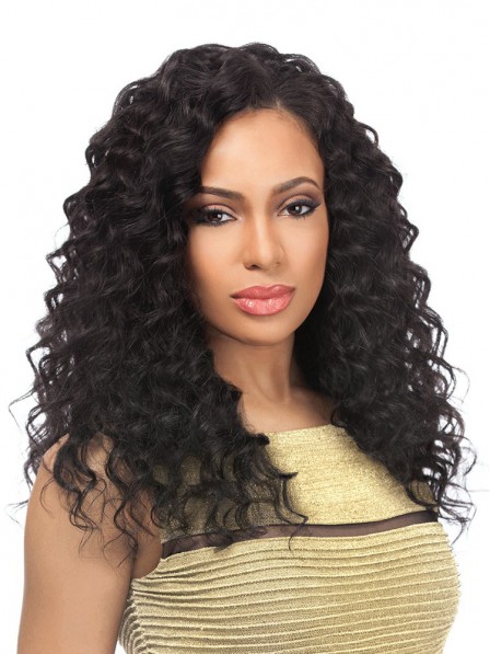 Retro medium black color curly hairstyle wigs
