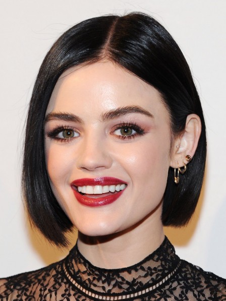 Simple Lucy Hale Chin Length Bob 100% Human Hair Wigs Without Bangs