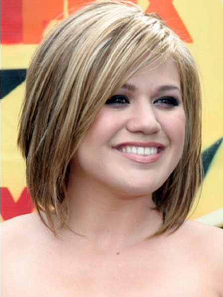 Straight Remy Human Hair Celebrity Bob Wigs For Fat Face