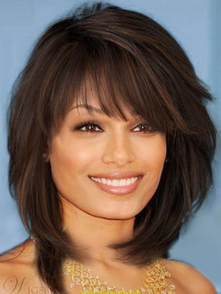 Sweet Layered Bob Hairstyle Mid-lenght Human Hair Wigs