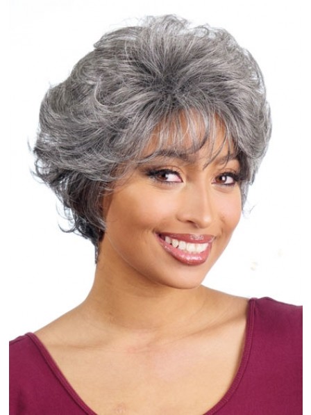 Synthetic Full Wig With Grey Hair