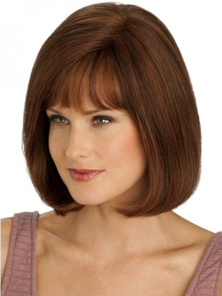 100% Hand-tied Full Lace Bob Straight Wig With Full Bangs