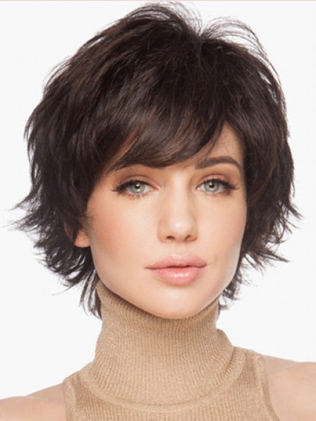 Layered Cut Side Bangs Women Short Straight Hair Wig