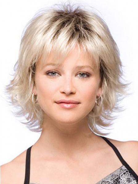 Short Synthetic Wavy Wigs Capless Wig With Bangs For Women