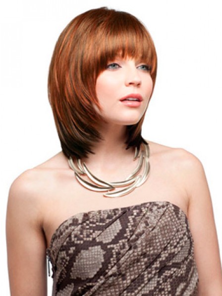 Layered Straight Synthetic Shoulder Length Hair Wig With Bangs 