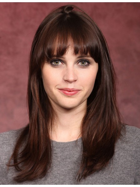 Long Straight Cut Synthetic Wig With Bangs