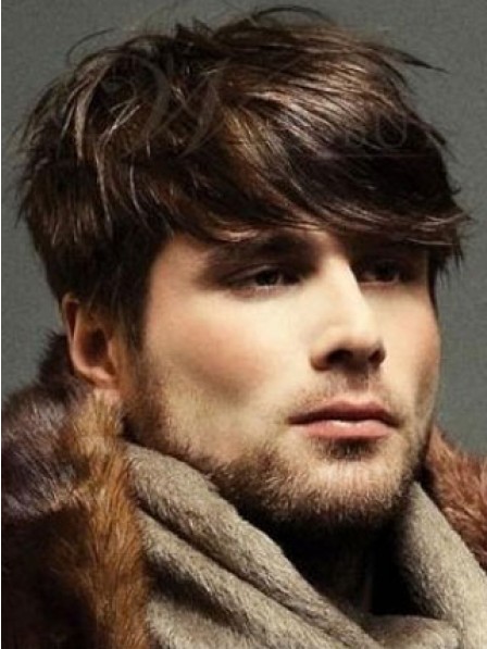 Natural Straight Lace Front Mono Top Wig With Bangs For Men