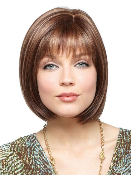 Lace Front Mono Top 100% Human Hair Straight Wig With Bangs
