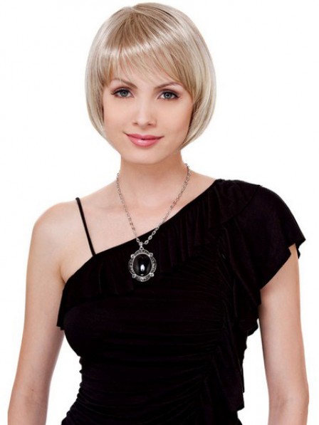 Lace Front Short Human Hair Wig With Bangs