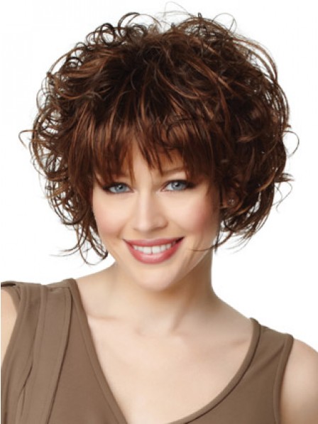 Women's Fluffy Wavy Hair Style Capless Wig With Bangs