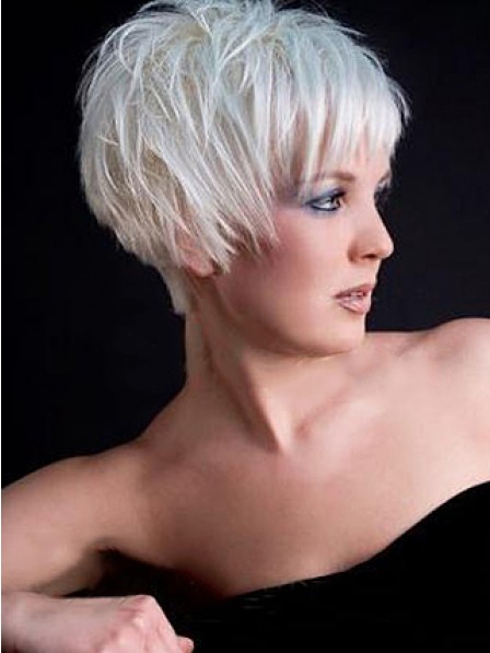 Grey Short Synthetic Hair Wig With Bangs