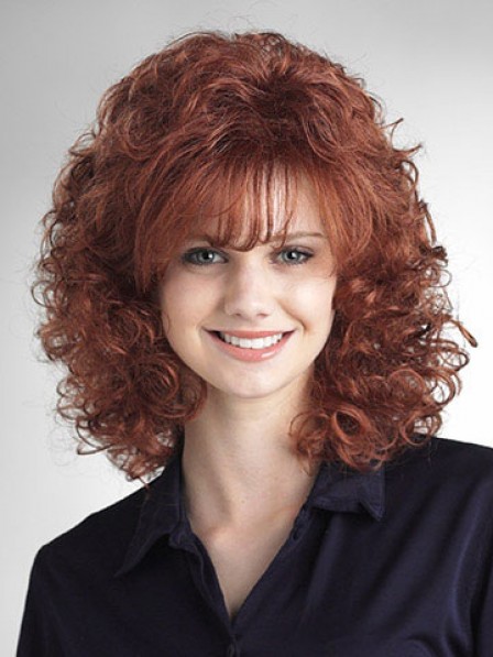 Shoulder Length Curly Capless Wig With Bangs