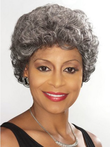 Grey Short Curly Synthetic Hair Wig For Women