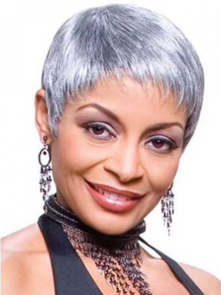 Cropped Pixie Cut Straight Synthetic Grey Wig For Women 