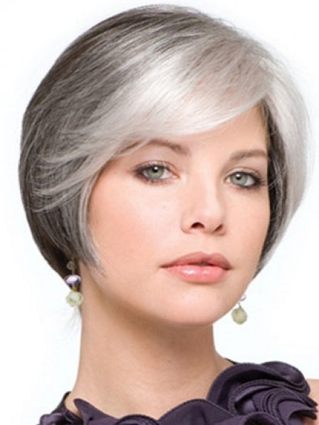 Synthetic Lace Front Straight Grey Wig With Side Bangs