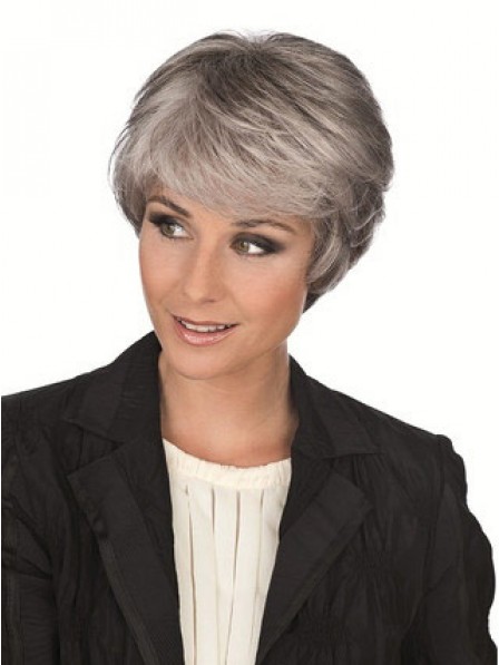 Short Wavy Grey Hair Style Wig With Bangs