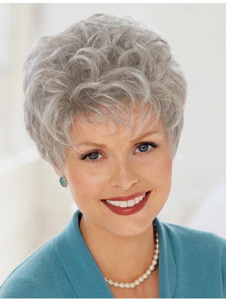 Cropped Grey Curly Hair Wig For Seniors