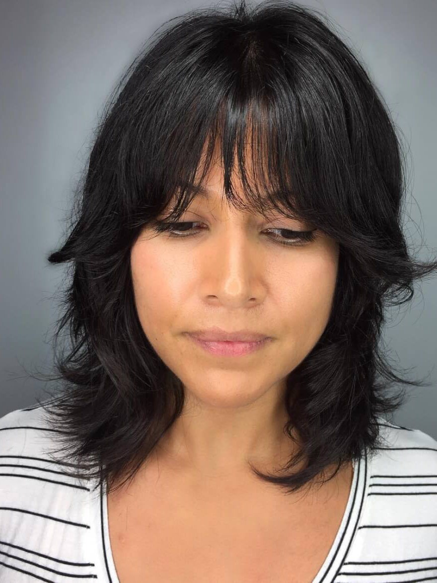 Black Shaggy Cut Synthetic Capless Hair Wig with Bangs - Rewigs.com