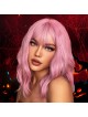 Halloween 18inch Pink Wave Wigs With Bangs Short Cospaly Hair