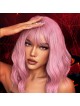 Halloween 18inch Pink Wave Wigs With Bangs Short Cospaly Hair