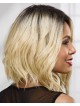 Chic Angled Wavy Bob Wig With Shoulder-Length Layers In A Rich Human Hair Blend